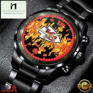 Custom Name Kansas City Chiefs NFL 3D Men Black Stainless Steel Watch Gift For Fans