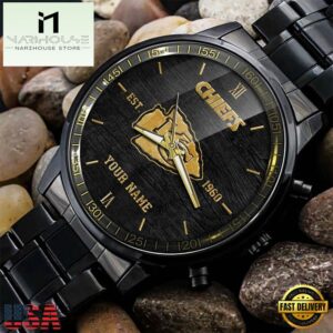 Custom Name Kansas City Chiefs NFL Black Stainless Steel Watch For Fans