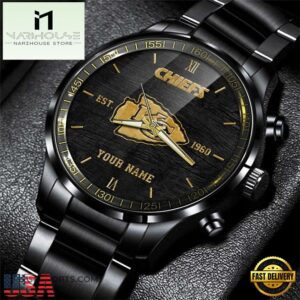 Custom Name Kansas City Chiefs NFL Black Stainless Steel Watch For Fans