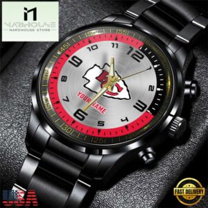Custom Name Kansas City Chiefs NFL Black Stainless Steel Watch Gifts For Fans