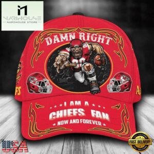 Custom Name Kansas City Chiefs NFL Mascot Damn Right Sport Baseball Cap