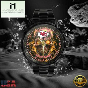 Custom Name Kansas City Chiefs NFL Men Black Stainless Steel Watch Gift For Fans