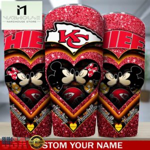 Custom Name Kansas City Chiefs NFL Mickey Minnie Couple Valentine Day Tumbler
