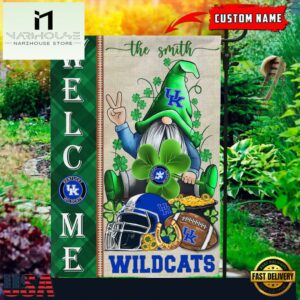Custom Name Kentucky Wildcats Happy St. Patrick's Day Shamrock House And Garden Flag
