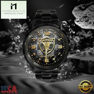 NFL Custom Name Las Vegas Raiders 3D Men Black Stainless Steel Watch 5 Custom Name Las Vegas Raiders NFL 3D Men Black Stainless Steel Watch Gift For Fans