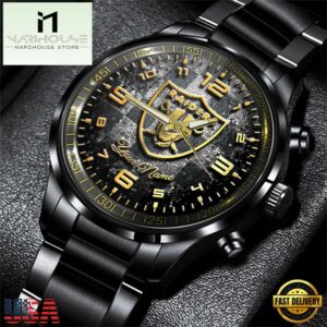 Custom Name Las Vegas Raiders NFL 3D Men Black Stainless Steel Watch Gift For Fans