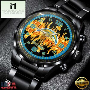 Custom Name Los Angeles Chargers NFL 3D Men Black Stainless Steel Watch Gift For Fans