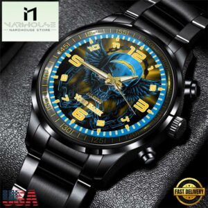 Custom Name Los Angeles Chargers NFL 3D Men Black Stainless Steel Watch Gift For Fans