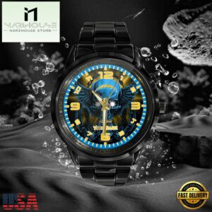 NFL Custom Name Los Angeles Chargers 3D Men Black Stainless Steel Watch 5 Custom Name Los Angeles Chargers NFL 3D Men Black Stainless Steel Watch Gift For Fans