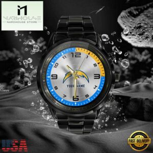 NFL Custom Name Los Angeles Chargers Black Stainless Steel Watch Gifts For Fans 7 Custom Name Los Angeles Chargers NFL Black Stainless Steel Watch Gifts For Fans
