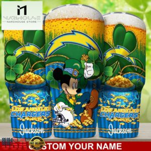 Custom Name Los Angeles Chargers NFL Irish Mickey Patrick Day Tumbler