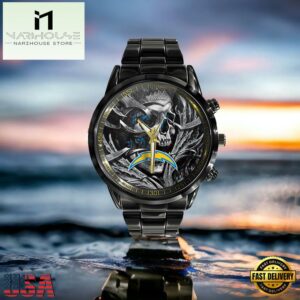 Custom Name Los Angeles Chargers NFL Men Black Stainless Steel Watch Gift For Fans
