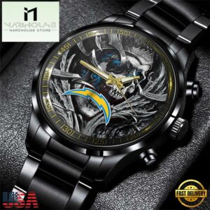 Custom Name Los Angeles Chargers NFL Men Black Stainless Steel Watch Gift For Fans