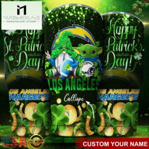 Custom Name Los Angeles Chargers NFL Shamrock Happy Patrick Day Tumbler