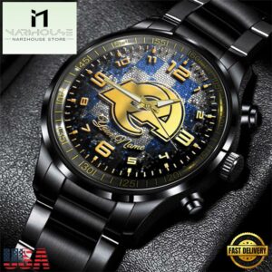 Custom Name Los Angeles Rams NFL 3D Men Black Stainless Steel Watch Gift For Fans