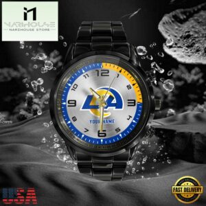 NFL Custom Name Los Angeles Rams Black Stainless Steel Watch Gifts For Fans 7 Custom Name Los Angeles Rams NFL Black Stainless Steel Watch Gifts For Fans