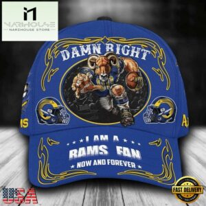 Custom Name Los Angeles Rams NFL Mascot Damn Right Football Team Baseball Cap