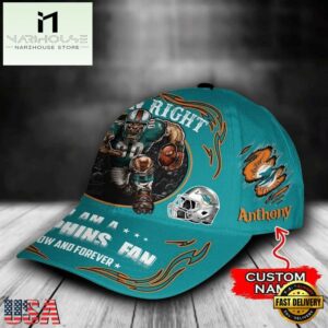 Custom Name Miami Dolphins NFL Mascot Damn Right Sport Baseball Cap