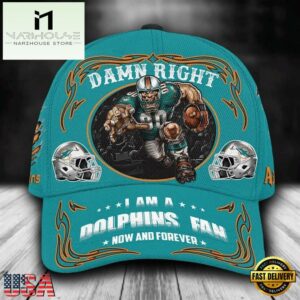 Custom Name Miami Dolphins NFL Mascot Damn Right Sport Baseball Cap