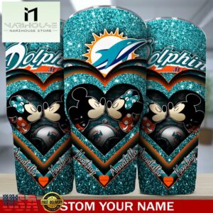 Custom Name Miami Dolphins NFL Mickey Minnie Couple Valentine Day Tumbler