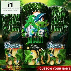 Custom Name Miami Dolphins NFL Shamrock Happy Patrick Day Tumbler