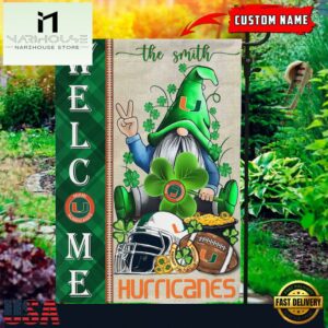 Custom Name Miami Hurricanes Happy St. Patrick's Day Shamrock House And Garden Flag