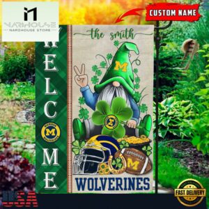 Custom Name Michigan Wolverines Happy St. Patrick's Day Shamrock House And Garden Flag