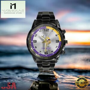 NFL Custom Name Minnesota Vikings Black Stainless Steel Watch Gifts For Fans 6 Custom Name Minnesota Vikings NFL Black Stainless Steel Watch Gifts For Fans
