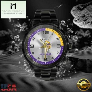 NFL Custom Name Minnesota Vikings Black Stainless Steel Watch Gifts For Fans 7 Custom Name Minnesota Vikings NFL Black Stainless Steel Watch Gifts For Fans