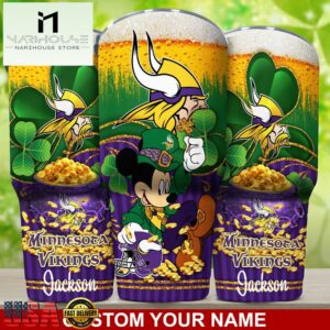 Custom Name Minnesota Vikings NFL Irish Mickey Patrick Day Tumbler