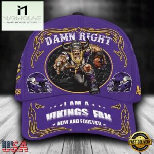 Custom Name Minnesota Vikings NFL Mascot Damn Right Football Team Baseball Cap