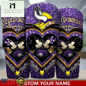 Custom Name Minnesota Vikings NFL Mickey Minnie Couple Valentine Day Tumbler