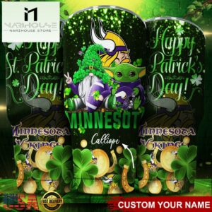 Custom Name Minnesota Vikings NFL Shamrock Happy Patrick Day Tumbler