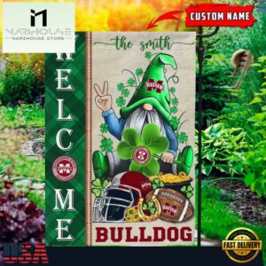 Custom Name Mississippi State Bulldogs Happy St. Patrick's Day Shamrock House And Garden Flag