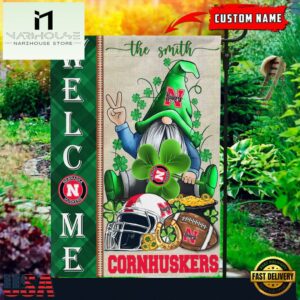 Custom Name Nebraska Cornhuskers Happy St. Patrick's Day Shamrock House And Garden Flag