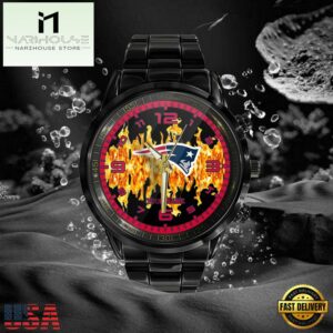 Custom Name New England Patriots NFL 3D Men Black Stainless Steel Watch Gift For Fans