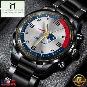 Custom Name New England Patriots NFL Black Stainless Steel Watch Gifts For Fans