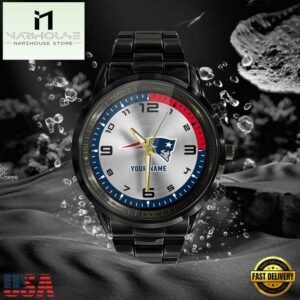 NFL Custom Name New England Patriots Black Stainless Steel Watch Gifts For Fans 7 Custom Name New England Patriots NFL Black Stainless Steel Watch Gifts For Fans