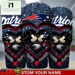 Custom Name New England Patriots NFL Mickey Minnie Couple Valentine Day Tumbler