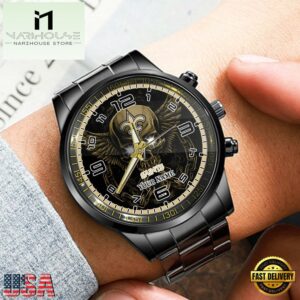 Custom Name New Orleans Saints NFL 3D Men Black Stainless Steel Watch Gift For Fans