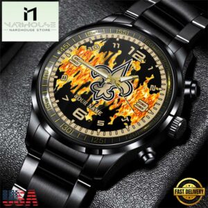 Custom Name New Orleans Saints NFL 3D Men Black Stainless Steel Watch Gift For Fans