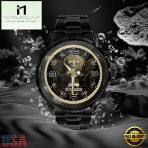 Custom Name New Orleans Saints NFL 3D Men Black Stainless Steel Watch Gift For Fans