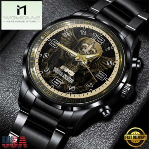 Custom Name New Orleans Saints NFL 3D Men Black Stainless Steel Watch Gift For Fans