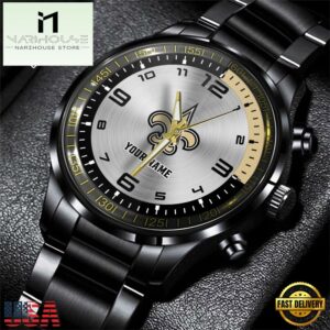 Custom Name New Orleans Saints NFL Black Stainless Steel Watch Gifts For Fans