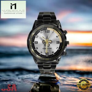 NFL Custom Name New Orleans Saints Black Stainless Steel Watch Gifts For Fans 6 Custom Name New Orleans Saints NFL Black Stainless Steel Watch Gifts For Fans