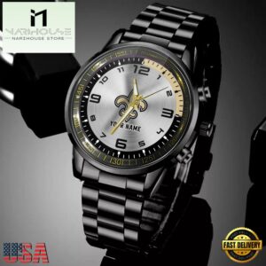 Custom Name New Orleans Saints NFL Black Stainless Steel Watch Gifts For Fans