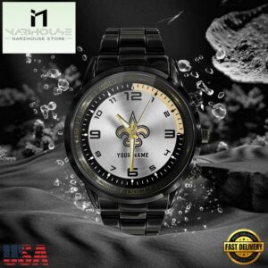 NFL Custom Name New Orleans Saints Black Stainless Steel Watch Gifts For Fans 7 Custom Name New Orleans Saints NFL Black Stainless Steel Watch Gifts For Fans