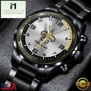 Custom Name New Orleans Saints NFL Black Stainless Steel Watch Gifts For Fans