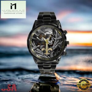 NFL Custom Name New Orleans Saints Men Black Stainless Steel Watch 5 Custom Name New Orleans Saints NFL Men Black Stainless Steel Watch Gift For Fans