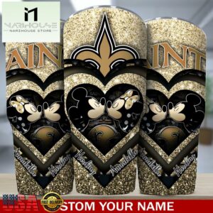 Custom Name New Orleans Saints NFL Mickey Minnie Couple Valentine Day Tumbler